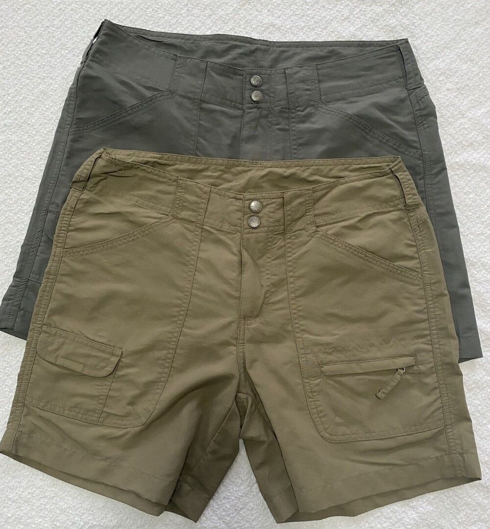 Lot of 2 World Wide Sportsman Women's Cargo Hiking Shorts Size 2 Tan & Gray